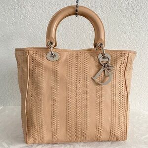 Christian Dior beige Woven Soft Lady Dior Tote